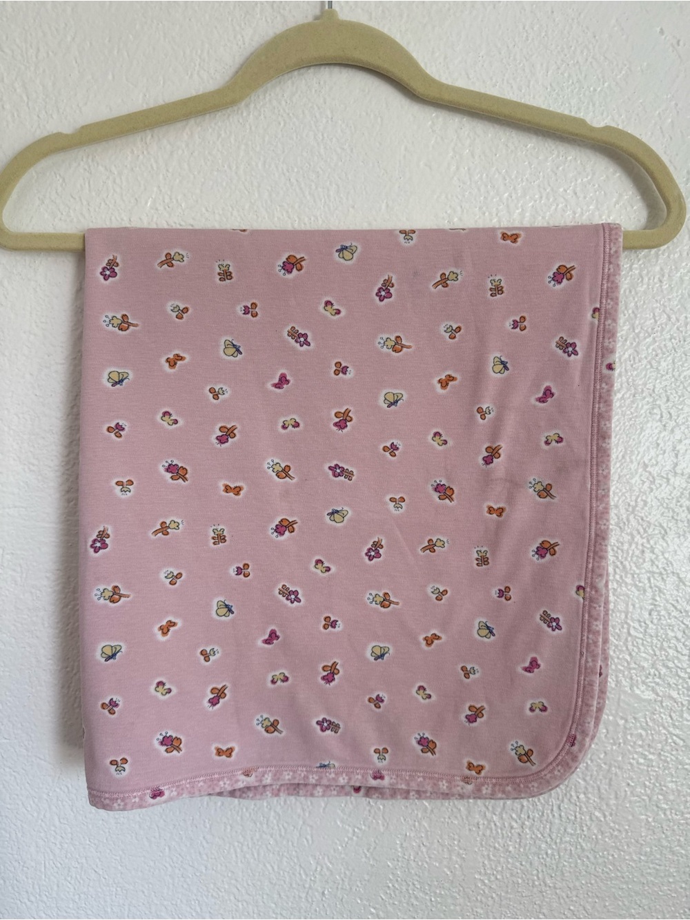 Carters Emu Namae Baby Blanket Pink Flowers Butterfly Cotton Knit Vintage